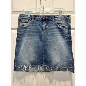 Silver Jeans Francy Mini Skirt Womens 6 Blue Denim Mid Rise Raw‎ Hem Zip Fly